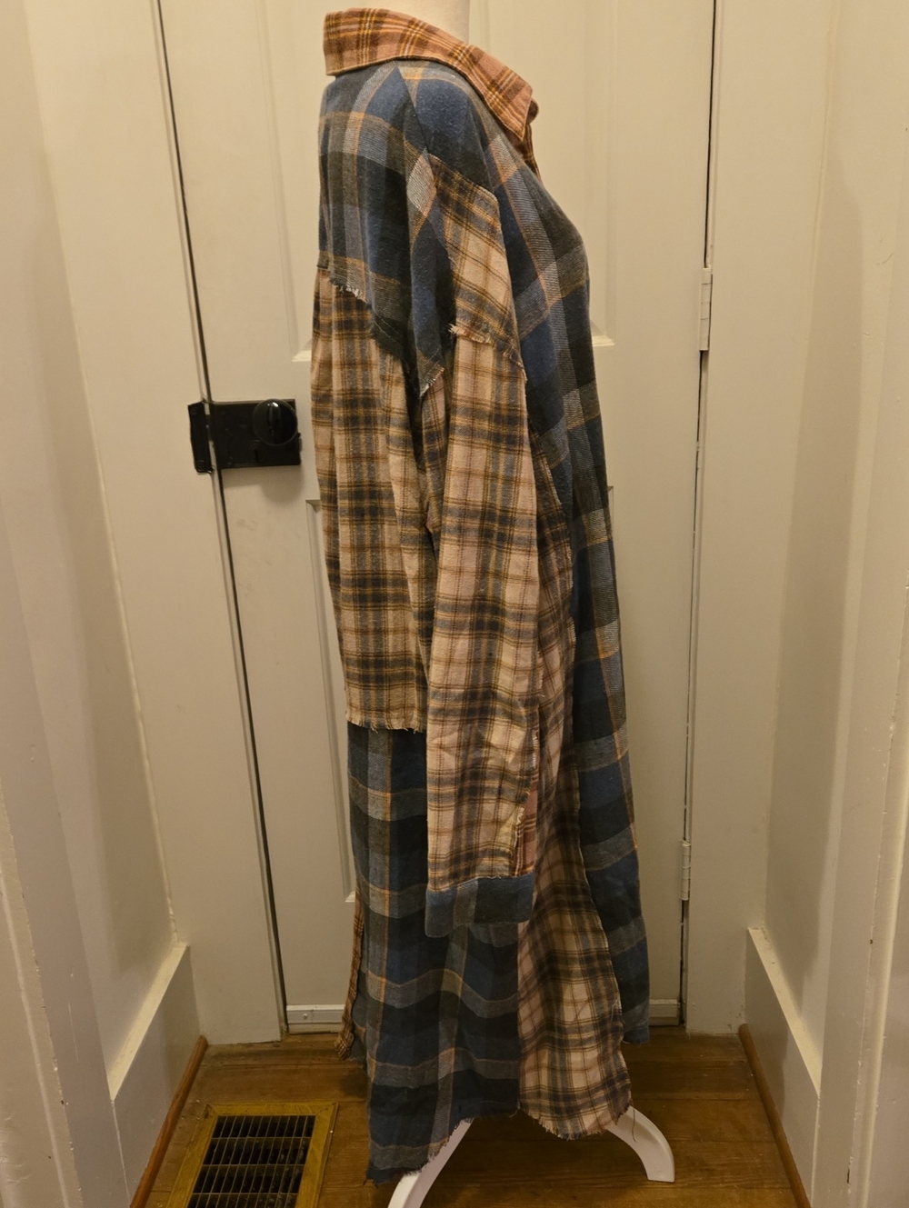 Oli & Hali Autumn Fall Patchwork Brown and Navy Plaid Shirt Dress Jacket Size L - Picture 5 of 9
